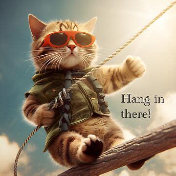 Hang in There! Motivational Adventure Cat Poster .